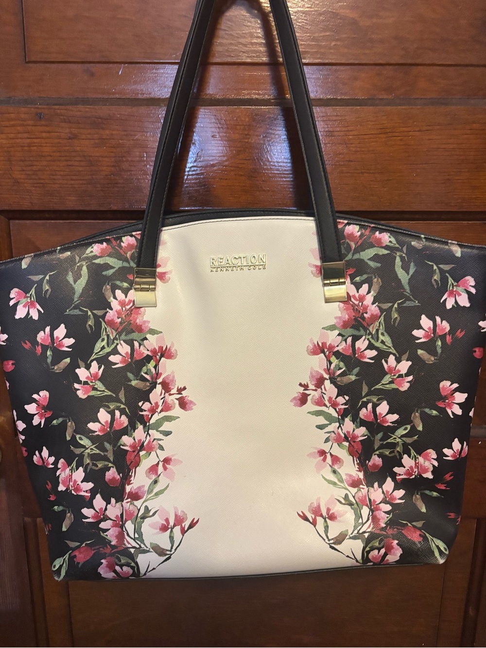 Kenneth Cole Reaction Black and Cream Floral Tote